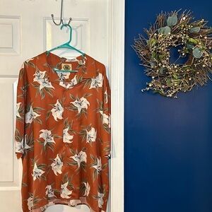 Men’s Pusser’s West Indies Silk Blend Floral Copper Colored Hawaiian Shirt XXL